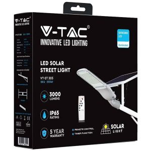V-TAC Στεγανό Ηλιακό Φωτιστικό Δρόμου IP65 με Τηλεχειριστήριο και Ψυχρό Λευκό Φως σε Λευκό Χρώμα 20341