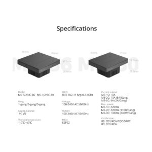 GloboStar® 80088 SONOFF M5-2C-80 SwitchMan Mechanical Smart Switch WiFi & Bluetooth AC 100-240V Max 10A 2200W (5A/Way) 2 Way 80088