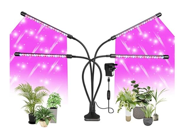 LED FUJIWAY, Φως πλήρους φάσματος με 80 LED ανάπτυξης φυτού για εσωτερικό χώρο, 4 κεφαλές λαμπτήρων ανάπτυξης με χρονοδιακόπτη 360 ° ρυθμιζόμενο
