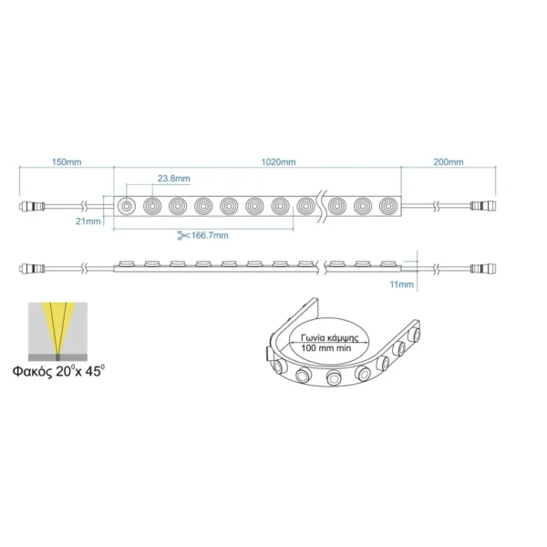 LED Ταινία Wall Washer 16W 24V IP67, 30 Μοίρες Φωτισμού, RGBW – 1 Μέτρο – CUBALUX