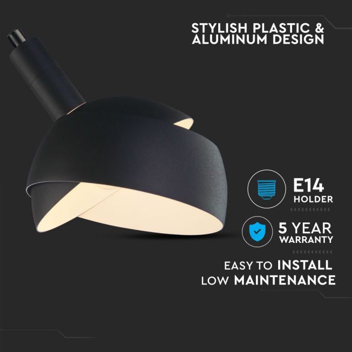 V-TAC Κρεμαστό Φωτιστικό Οροφής Πλαστικό με Αλουμίνιο Κινούμενο κάλυμμα Μαύρο – 3921