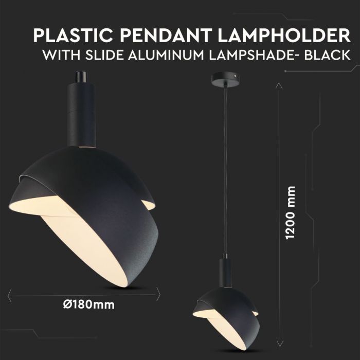 V-TAC Κρεμαστό Φωτιστικό Οροφής Πλαστικό με Αλουμίνιο Κινούμενο κάλυμμα Μαύρο – 3921