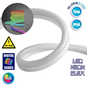 NEON FLEX LED 1m 15W/m 24V 60 SMD/m 5050 SMD 1200lm/m 120° Αδιάβροχη IP66 Digital Magic DMX Addressable UCS512C3 RGB Dimmable GloboStar 22627
